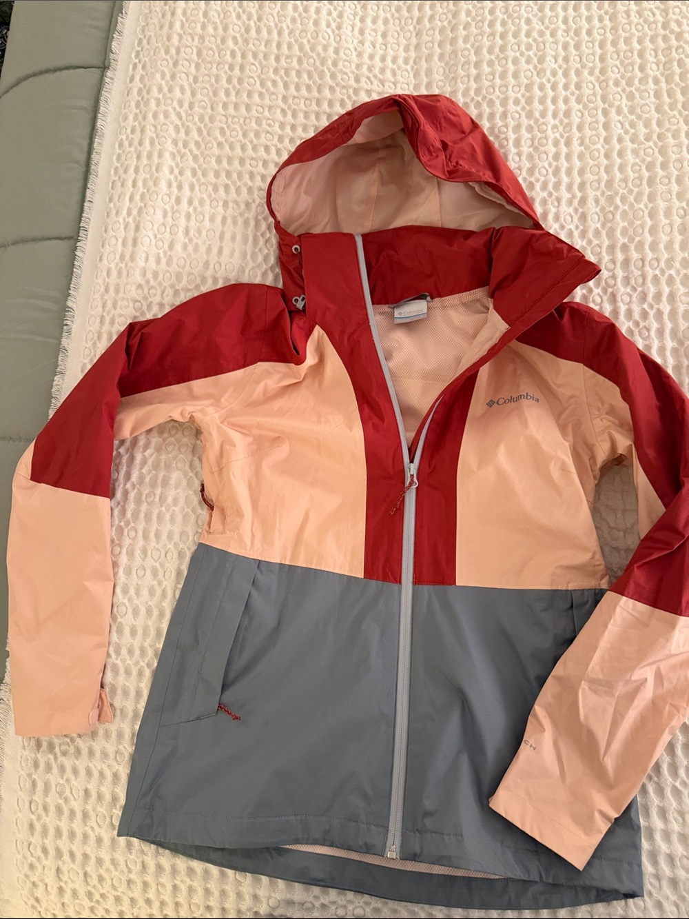 Columbia Kids' Colorblock Rain Jacket - Red, Peach & Gray